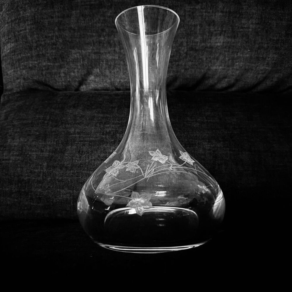 Krosno Handmade Etched Crystal Floral Grape Carafe Decanter Poland Polish 28 oz.